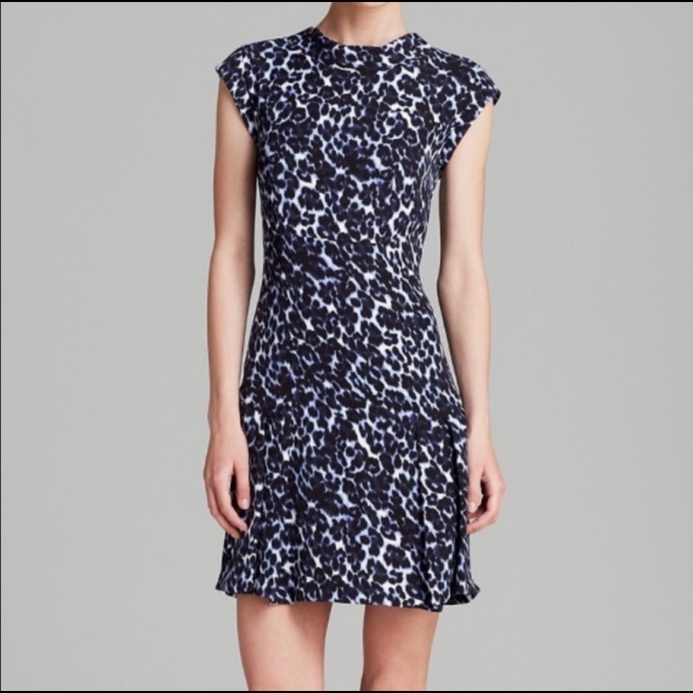 Rebecca Taylor Lynx Leopard Print Mock Neck Dress